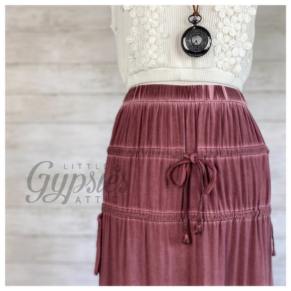 POL Tassel Drawstring Burnout Maxi Skirt - Picture 5 of 9